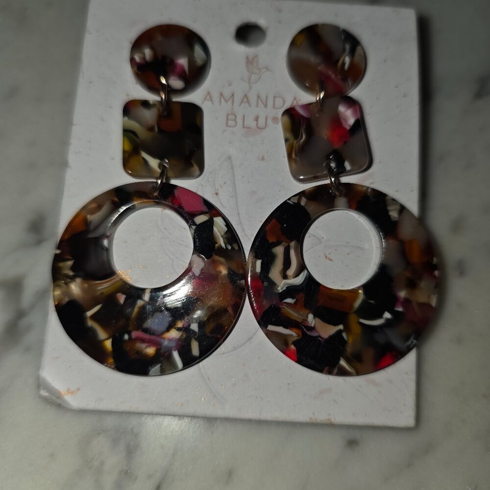 Amanda Blu Pink Multi Tortoiseshell Acrylic Triple Drop Statement Earrings